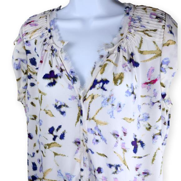 Daniel Rainn Bernal White Purple Floral Split Neck Blouse M - Picture 5 of 10